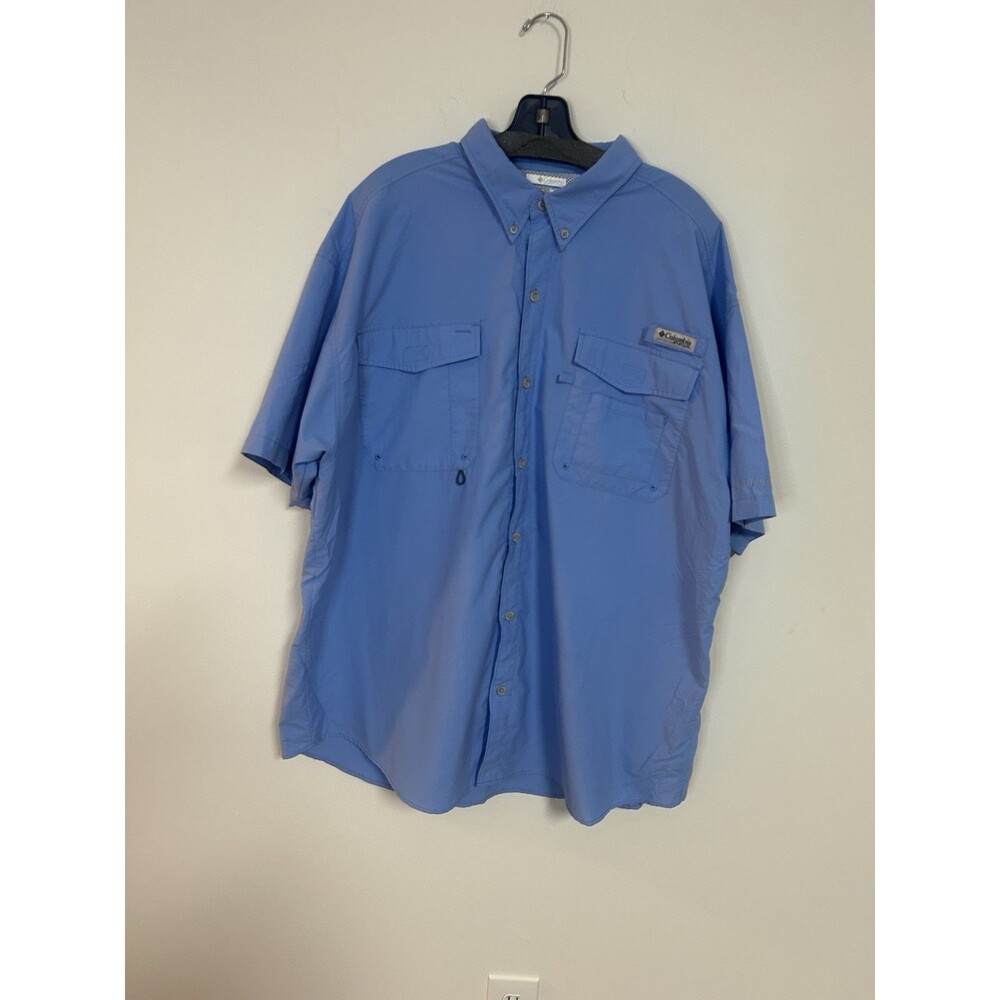 Columbia PFG Fishing Shirt XXL Blue Vented Short Sleeve Outdoor Utility Hiking